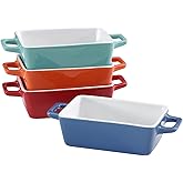 Vencier 4x Set of Mini Stoneware Rectangular Coloured Small Oven to Table Baking Dish - Multi-Purpose Cookware for Lasagne, P