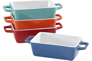 Vencier 4x Set of Mini Stoneware Rectangular Coloured Small Oven to Table Baking Dish - Multi-Purpose Cookware for Lasagne, Pies, Casseroles, Tapas, and Beyond!