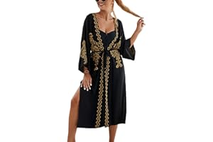 L-Peach Femmes Broderie Caftan Surdimensionné Bohomian Kimono Vêtements de Nuit Biniki Couverture Ups Sarong Paréo