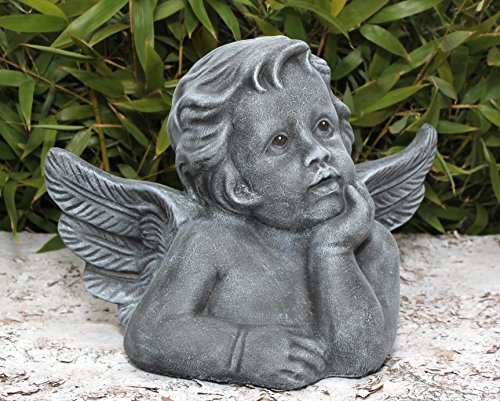 Steinfigur Engel groß – Schiefergrau, Figur Deko Grabschmuck Garten Putte - 2