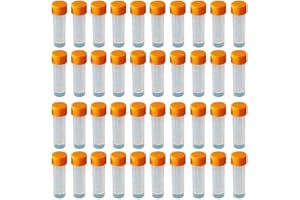 HUAZIZ 40 Pezzi Provette Graduate da 5 ml Laboratorio Provette in Plastica Trasparente 5ML con Tappo Arancione e Contrassegni Graduati