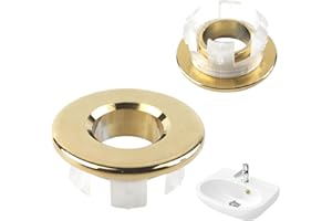 FRESILKORA Basin Overflow Sink Hole Cover Black, Brass Bath Basin Overflow Ring for Bathroom & Kitchen, Round Overflow Hole Insert Cover Caps Replacement, Universal for Bathtub Bathroom Kitchen (Gold)