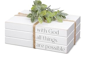 KROUCOCO Decorative Wooden Books for Home Decor, White Faux Books for Display, Rustic Farmhouse Stacked Books (WITH GOD ALL THINGS ARE POSSIBLE)