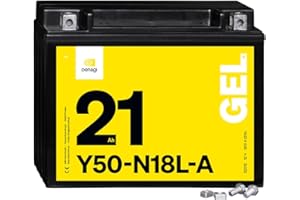 Denagi 52012 GEL Y50-N18L-A Motorradbatterie 12V 21Ah, wartungsfrei versiegelt vorgeladen