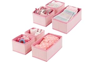 ‎MDESIGN mDesign 6er-Set Aufbewahrungsbox – atmungsaktive Stoffbox mit Fischgrätmuster für Windeln, Lätzchen etc. – vielseitige Schubladen Organizer für das Kinderzimmer – pink