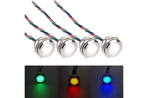 GUUZI 4pcs 12V-24V RGB Triple (Rot Grün Blau) Metall LED Kontrollleuchte 16mm wasserdichte Signallampe mit Kabel