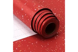 KISPATTI Papel de Regalo Rojo, 43 cm x 10 m Papel Regalo Rojo Oro Plata para Navidad Cumpleaños Aniversario Bodas