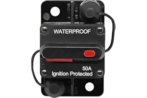 Ruolin Disjoncteur de Voiture 30A - 150A, DC 12V - 48V Disjoncteur Étanche avec Réinitialisation Manuelle pour Moteur Auto Voiture Marine Bateau Vélo Stéréo Audio, 50A
