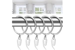 LANSKYLAN 40 Pezzi Anelli a Tendina in Metallo Argento, con 40 Gancio Tenda Plastica Bianco, Anelli per Tenda, Anelli a Tendina per Tende e Aste, Anelli Bastone Tenda Appesi, Diametro Interno 30 mm