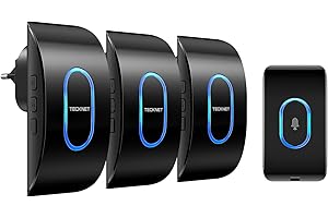 ‎TECKNET TECKNET Türklingel IP65 Funkklingel Aussen Wasserdicht, 400m Reichweite, Klingelset mit 1 Sender und 3 Empfängern, 5 Lautstärkestufen, 60 Melodien, Funkklingel mit LED-Blitz – Schwarz