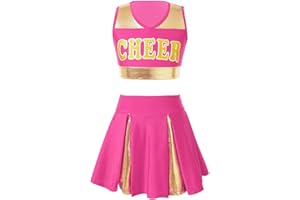 Aislor Costumes de Pom-pom girl Filles Uniforme Ecole Mini Jupe et Débardeur Haute Danse Enfant Déguisement Carnaval Halloween Noël Tenue Cosplay Performance