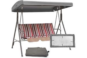 SJASD Hollywoodschaukel Dachbezug 3 Sitzer, Wasserdicht Schaukeldach Ersatz-Bezug ​für Gartenschaukel,Universal Ersatzdach Sonnendach für Terrasse Gartenschaukel,191x120x18cm,210D Oxford Stoff, Grau