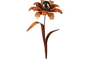 Bornhöft Piquet de jardin en métal - Décoration de jardin - Rouille - 110 cm - Avec boule en acier inoxydable