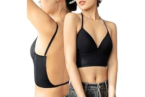 BKEPDY Biustonosz z niskim tyłem dla kobiet, biustonosz push-up, głęboki dekolt w kształcie litery U, głęboki biustonosz z odkrytymi plecami, z ramiączkami Multiway, wymienny biustonosz z drutu do