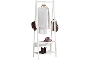 SoBuy Clothes Rail Stand with 2 Storage Shelves, Modern Coat Rack & Hanging Rail, Freestanding Garment Rack, White FRG59-W