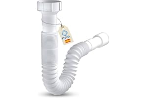 Sifón flexible fregadero y lavabo extensible tuerca loca de 11/2 y 11/4 con boca encolable para 40 y 32 blanco + 2 Plafones embellecedores de 40mm y 32mm. | FLUVIA |