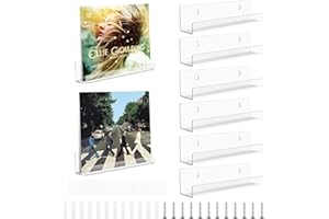 CAEEKER 6 Pack 7 Inch Acrylic Vinyl Record Shelf Wall Mount Rack Acrylic Album Record Holder Clear Floating Shelves Display Collection Picture Ledge Shelf for LP Storage (17.8 L x 4 W x 4.3 H cm)