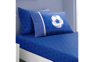 De Lavish Kids Children Boys Football Fitted Bed Sheet Set Pillowcase Double Size Bed, Blue