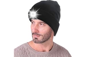 RANTIZON LED Beanie Hat with Light Built in USB Rechargeable Unisex Rechargeable Head torch USB Winter Lighted Headlight Gift for Men and Women Hat with Torch Built in Stocking Fillers Gifts for Dad Black