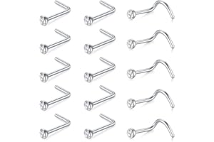 Mayhoop 22G Anillo de la nariz Studs Tornillo Set delgado 0,6 mm de acero quirúrgico CZ Nostril Piercing Joyería de Plata Oro Negro Unisex Regalo