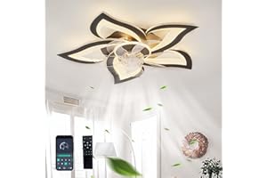 GWYAJTU Ventilateur Plafond Avec Lumiere Design Moderne Silencieux Dimmable LED Lustre Ventilateur DC Réversible 6 Vitesses Plafonnier Ventilateur Et Télécommande Pour Chambre Salon-Black