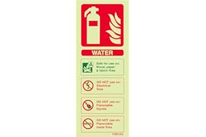 VSAFETY V Safety Glow-in-the-Dark Water Fire Extinguisher Sign – 75×200 mm Rigid Plastic – ISO 7010 Compliant Fire Safety Signage – Photoluminescent Wall Label for Workplace & Building Fire Points