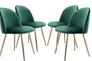 JINPALAY Set 4 Pezzi Sedie Sala da Pranzo in Velluto Sedie Cucina Imbottite Moderne con Gambe in d'Oro Metallo Regolabili da Ufficio Salotto Soggiorno (Verde)