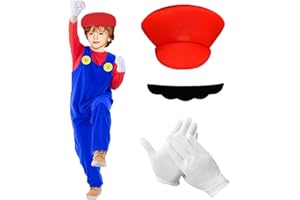 HVIERO Costume Enfant Deguisement 3-12 ans Déguisement Halloween Enfant Fille Garcon avec Combinaison Casquette Moustache Gant Deguisement Enfant Carnaval Costume Cosplay pour Halloween Carnaval