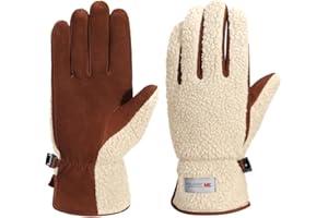 Harssidanzar Donna Inverno all'aperto Guanti in pelle caldo pile foderato da sci pelle di pecora scamosciata Guanti SL021EU