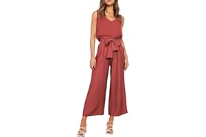 FANCYINN Conjunto de Pantalones Cortos de 2 Piezas Verano para Mujer Pantalones de Bolsa de Papel recortados de Cintura Alta con Cuello en V y Tirantes Anchos con cinturón