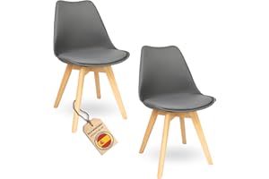 HOME DESIGN & CONFORT ®Sillas de Comedor Nórdicas con Respaldo Ergonómico con Material PU y Patas con 2,8cm de Anchura | Sillas de Cocina con Madera de Haya Maciza (2 Sillas Grises)