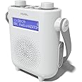 AZATOM Pearl White DAB/DAB+ FM Radio – Waterproof IPX5 Shower Speaker, Wireless Bluetooth, Rechargeable Battery, 80 Presets, LED Display