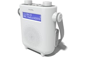 DAB/DAB+ & FM Digital Shower Radio | Bluetooth | IPX5 Water Resistant Technology | Rechargeable Battery | Perfect for Home, Bathroom or Outdoors | AZATOM Pearl (White)