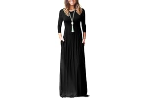 WNEEDU Maxi abito da donna con maniche a 3/4, casual, ampio, con tasca