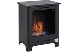 HOMCOM Cheminée bioéthanol sur Pieds brûleur 0,9 L, 3h de durée de Combustion Style néo-rétro poêle dim. 40L x 30l x 50H cm Couverture 20-25 m² Noir