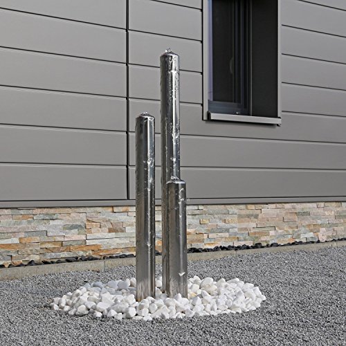 Edelstahl Gartenbrunnen ESB1 mit 100cm Höhe und 3 Säulen aus aufwendig poliertem Edelstahl und LED Beleuchtung Zierbrunnen für Garten - 3