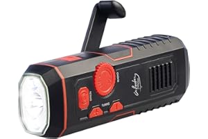 infactory Radio mit Kurbel: Dynamo-FM-Radio und Taschenlampe mit 120-dB-Sirene, USB-Ladefunktion (Solar Kurbelradio, Kurbelradio Powerbank, Kopfhörer Kabel)