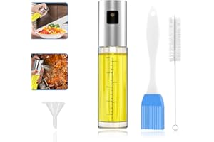 GeeRic Oil Sprayer for Cooking 3.4 Ounce Capacity Food-grade Glass Bottle Vinegar Mist Spray Dispenser for Cooking BBQ Salad with Oil Funnel Basting Brush & Cleaning Brush