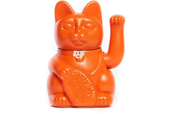 Diminuto Cielo Maneki Neko Chat Porte-Bonheur Japonais Bras Mobile Figurine Peinte à la Main Décoration Maison Bureau Entrée Idée Cadeau Chance Prospérité Bonheur Feng Shui (Orange, M (10x6x15 cm))
