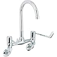 Deva DLV305WM Wall Mounted Bridge Kitchen Sink Tap Chrome with 6" Long Large Lever Action Handles Silver Space Saving Mixer Dual Basin Swivel Spout Taps-12 Year Warranty