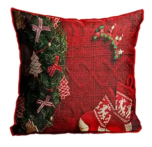 DreamVio Jute Exclusive Merry Christmas Decorative Throw/Pillow Covers, Cushion Covers for Gifting, Living Room, Bed Room, Sofa,Chairs Pack/Set of 1 (Multicolour, Size 24 x 24 Inches)