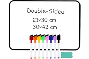 DOLLAR BOSS Double-Sided Magnetic Whiteboard 21 x 30 cm A4, Portable Mini Board for Office School with 1 Black Eraser