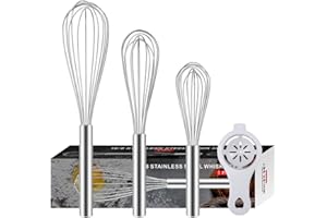 AYVICCO 3 Pack Stainless Steel Whisks 8"+10"+12", Wire Egg Beater Whisk Set Kitchen Balloon whisks Set for Cooking, Blending, Whisking, Beating, Stirring