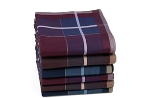 HOULIFE Homme Mouchoirs Tissu Foncé en Pur Coton Carreaux Tartan Nature pour Usage Quotidien Lot de 6/12 Pièces 43x43cm Cadeau de Noël