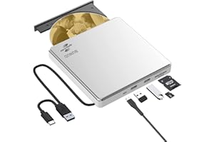 BUNUD Disco esterno CD DVD USB 3.0 Type-C LightScribe masterizzatore CD/DVD con SD/TF & 2 USB, unità ottica per laptop Mac Windows 11/10 MacBook PC iMac