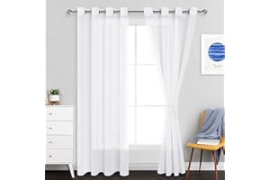 JIUZHEN Voile Vorhang Gardinen Transparente Schals für Wohnzimmer Schlafzimmer, 2er Set, 225x140cm(HxB), Weiß