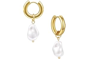 YeGieonr Orecchini Pendenti Goccia Oro per Donna, Acciaio Inossidabile Convertibile Perla Geometrici Cerchio Huggie, Ipoallergenici Moda Gioielli Regalo per Donna e Ragazze