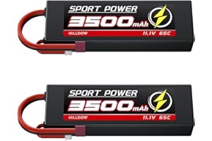 Hilldow M29 RC Batería 3S LiPo Akku 11.1V 65C 3500mAh mit Deans T Stecker, 2 Pack Hardcase Lipo Batería Recargable para Coche RC LKW Buggy Boot