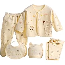 Ensemble Bébé 5 Pièces 0-3 Mois - Top, Pantalon, Bonnet, Bavoir - Taille Unique (Jaune)