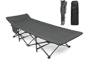 CHENDY Camping Beds for Adults, 74.8 x 26.7'' Extra Wide Camp Bed with Cushion and Side Pocket, Portable Travel Camping Cot for Travel Fishing Outdoor Picnic Office Indoor with Carry Bag,450 lbs